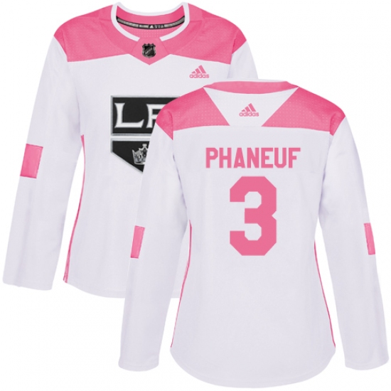 Women's Adidas Los Angeles Kings #3 Dion Phaneuf Authentic White Pink Fashion NHL Jersey - Ujersey