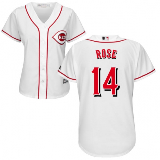 Women's Majestic Cincinnati Reds #14 Pete Rose Authentic White Home Cool Base MLB Jersey - Ujersey