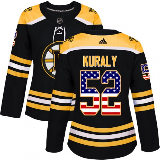 Women's Adidas Boston Bruins #52 Sean Kuraly Authentic Black USA Flag Fashion NHL Jersey - Ujersey