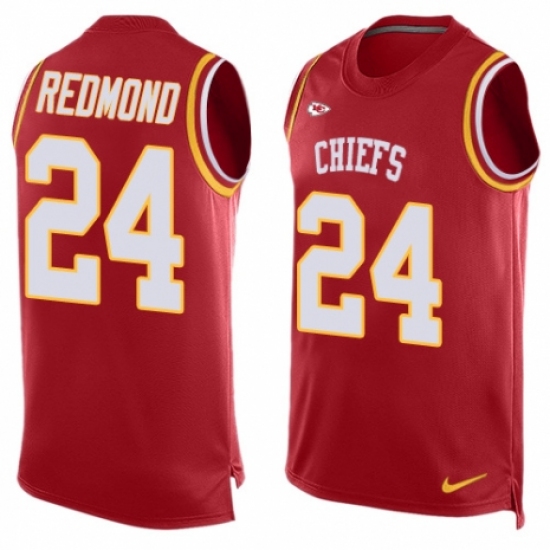 Men's Nike Kansas City Chiefs #24 Will Redmond Limited Red Player Name & Number Tank Top NFL Jersey - Ujersey