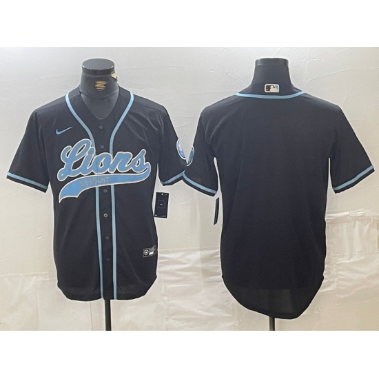 Men's Detroit Lions Blank Black Cool Base Stitched Baseball Jersey - Ujersey