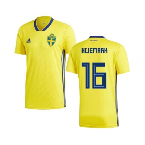 Sweden #16 Hijemark Home Soccer Country Jersey