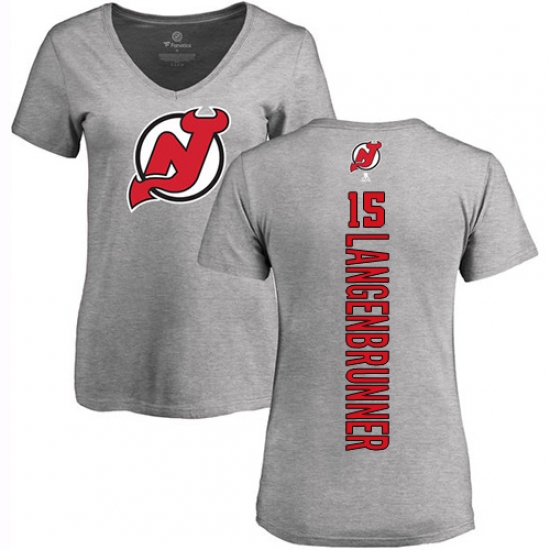NHL Women's Adidas New Jersey Devils #15 Jamie Langenbrunner Ash Backer T-Shirt - ujerseystore