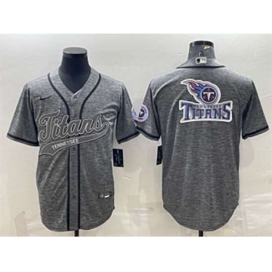 Men's Tennessee Titans Gray Team Big Logo With Patch Cool Base Stitched Baseball Jersey - Ujersey