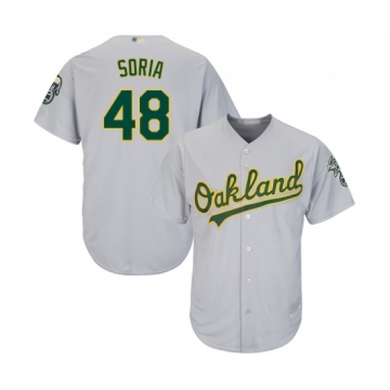 Youth Oakland Athletics #48 Joakim Soria Replica Grey Road Cool Base Baseball Jersey - Ujersey