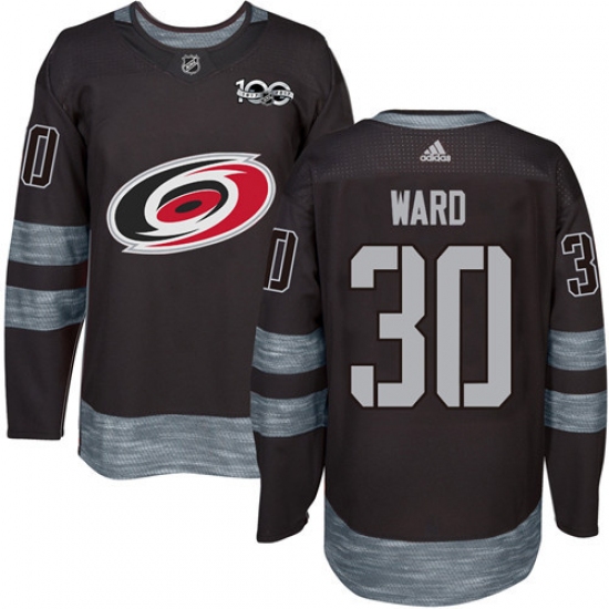 Men's Adidas Carolina Hurricanes #30 Cam Ward Authentic Black 1917-2017 100th Anniversary NHL Jersey - Ujersey