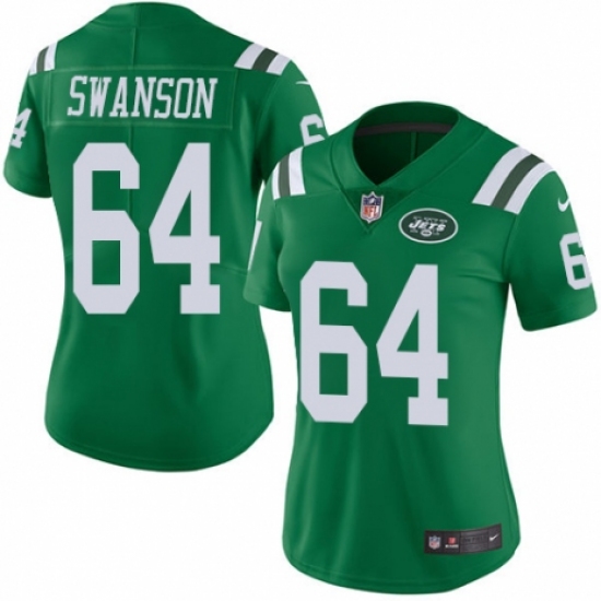 Women's Nike New York Jets #64 Travis Swanson Limited Green Rush Vapor Untouchable NFL Jersey - Ujersey
