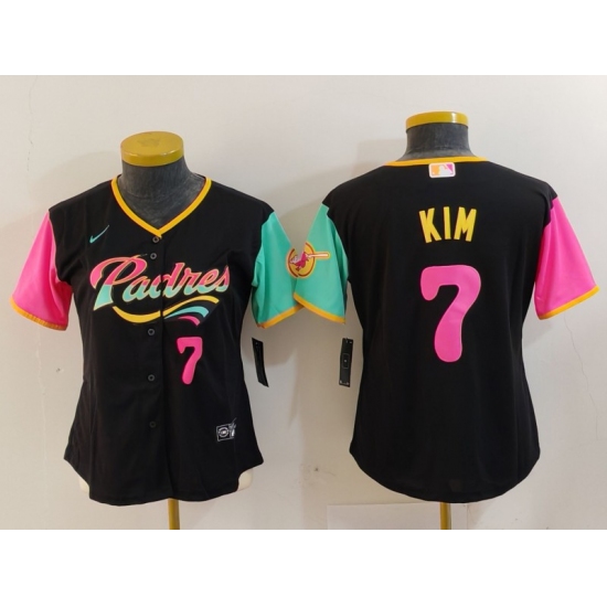 Women's San Diego Padres #7 Ha Seong Kim Black Player Number Fashion Baseball Jersey