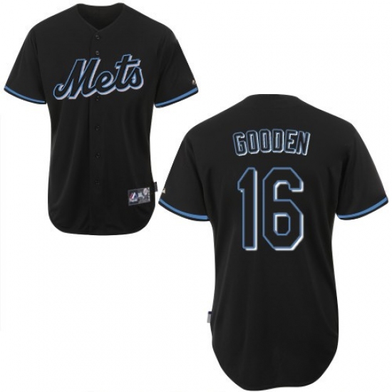 Men's Majestic New York Mets #16 Dwight Gooden Replica Black Fashion MLB Jersey - Ujersey