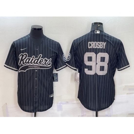 Men's Las Vegas Raiders #98 Maxx Crosby Black With Patch Cool Base Stitched Baseball Jersey - Ujersey
