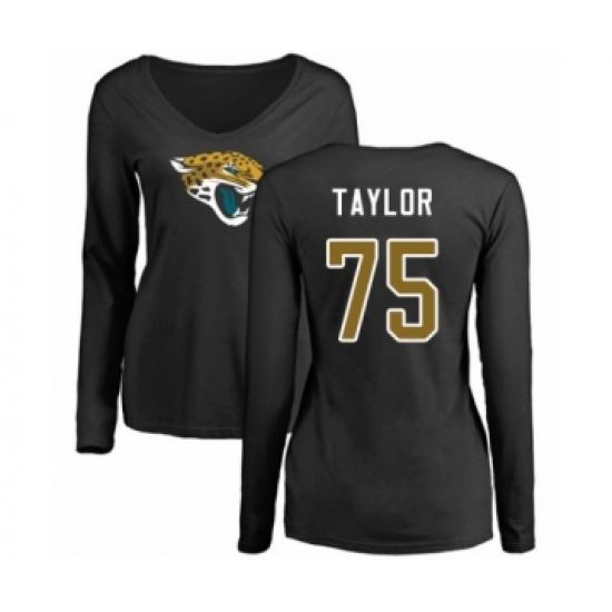Football Women's Jacksonville Jaguars #75 Jawaan Taylor Black Name & Number Logo Slim Fit Long Sleeve T-Shirt - Ujersey