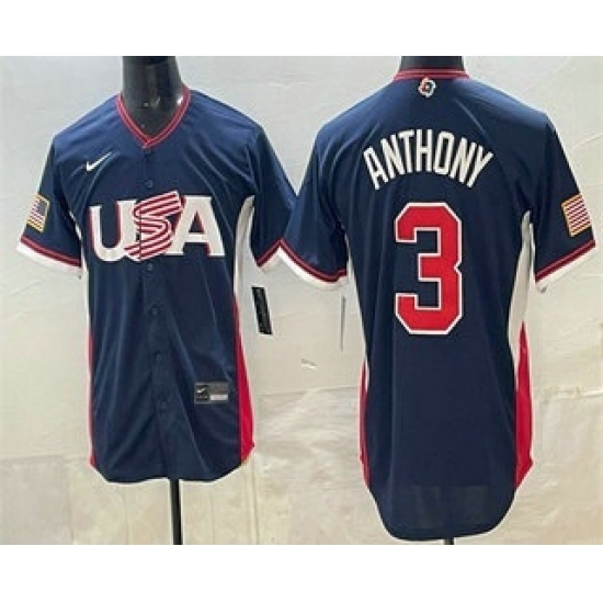 Men's USA #3 Roman Anthony Navy 2026 World Baseball Classic Cool Base Jersey