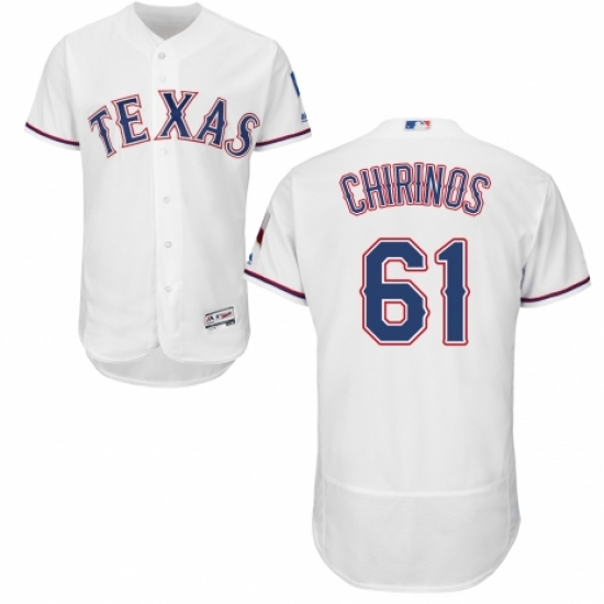 Men's Majestic Texas Rangers #61 Robinson Chirinos White Home Flex Base Authentic Collection MLB Jersey - Ujersey