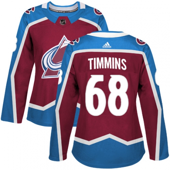 Women's Adidas Colorado Avalanche #68 Conor Timmins Authentic Burgundy Red Home NHL Jersey - Ujersey