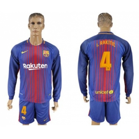 Barcelona #4 I.Rakitic Home Long Sleeves Soccer Club Jersey