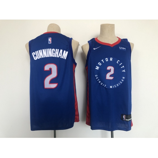 Men's Detroit Pistons #2 Cade Cunningham Blue 2021 City Player Jersey - Ujersey