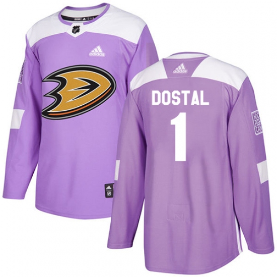 Youth Adidas Anaheim Ducks #1 Lukas Dostal Authentic Purple Fights Cancer Practice NHL Jersey - Ujersey