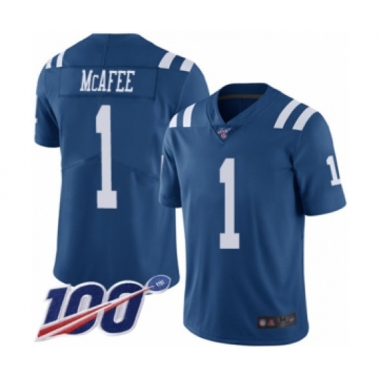 Men's Indianapolis Colts #1 Pat McAfee Limited Royal Blue Rush Vapor Untouchable 100th Season Football Jersey - Ujersey