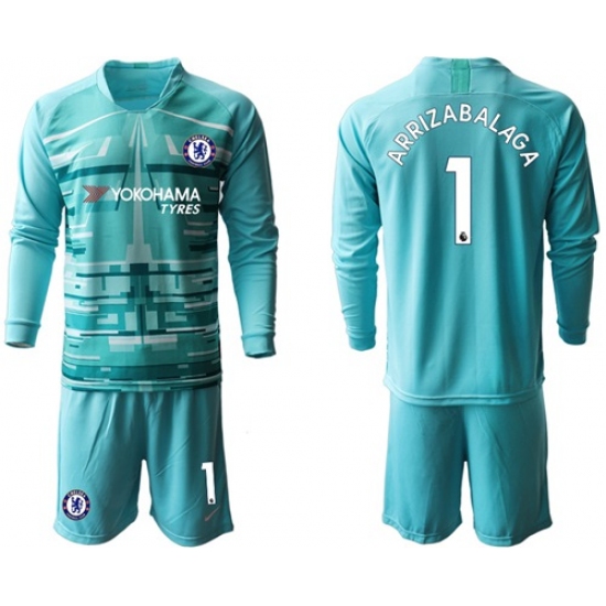 Chelsea #1 Arrizabalaga Light Blue Goalkeeper Long Sleeves Soccer Club Jersey