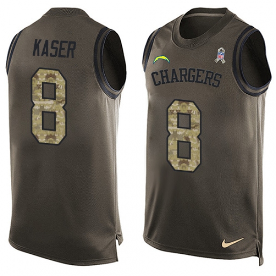 Men's Nike Los Angeles Chargers #8 Drew Kaser Limited Green Salute to Service Tank Top NFL Jersey - Ujersey