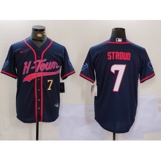Men's Houston Texans #7 C.J. Stroud Navy With Cool Base Stitched Baseball Jerseys - Ujersey