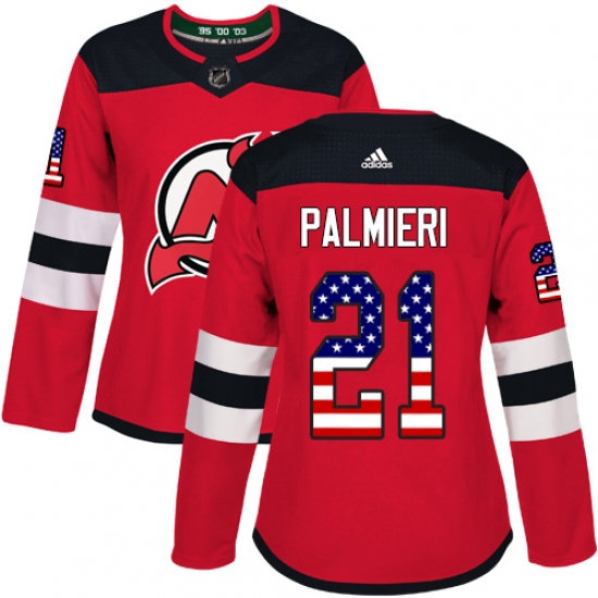 Women's Adidas New Jersey Devils #21 Kyle Palmieri Authentic Red USA Flag Fashion NHL Jersey - Ujersey