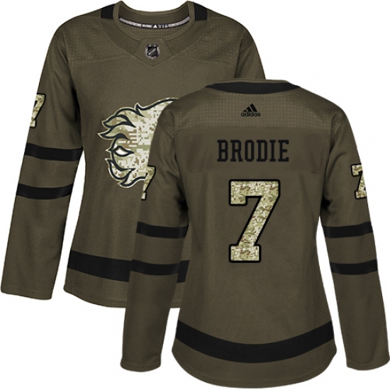 Women's Reebok Calgary Flames #7 TJ Brodie Authentic Green Salute to Service NHL Jersey - Ujersey