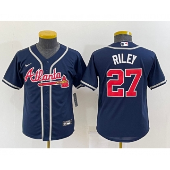 Youth Atlanta Braves #27 Austin Riley Navy Blue Stitched MLB Cool Base Nike Jersey - Ujersey