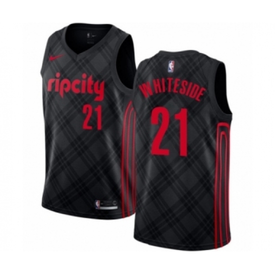 Men's Portland Trail Blazers #21 Hassan Whiteside Authentic Black Basketball Jersey - City Edition - Ujersey