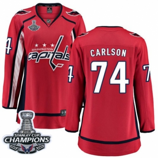 Women's Washington Capitals #74 John Carlson Fanatics Branded Red Home Breakaway 2018 Stanley Cup Final Champions NHL Jersey - Ujersey