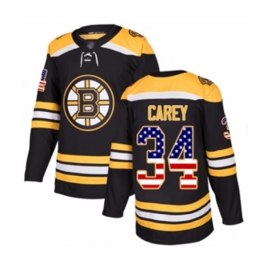 Men's Boston Bruins #34 Paul Carey Authentic Black USA Flag Fashion Hockey Jersey - Ujersey