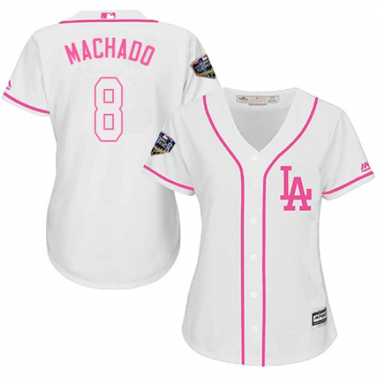 Women's Majestic Los Angeles Dodgers #8 Manny Machado Authentic White Fashion Cool Base 2018 World Series MLB Jersey - Ujersey