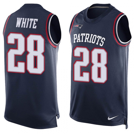 Men's Nike New England Patriots #28 James White Limited Navy Blue Player Name & Number Tank Top NFL Jersey - Ujersey