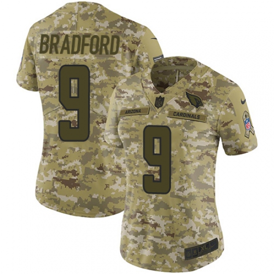 Women's Nike Arizona Cardinals #9 Sam Bradford Limited Camo 2018 Salute to Service NFL Jersey - Ujersey