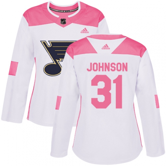 Women's Adidas St. Louis Blues #31 Chad Johnson Authentic White Pink Fashion NHL Jersey - Ujersey