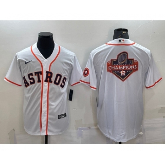 Men's Houston Astros White Champions Big Logo With Patch Stitched MLB Cool Base Nike Jersey - Ujersey