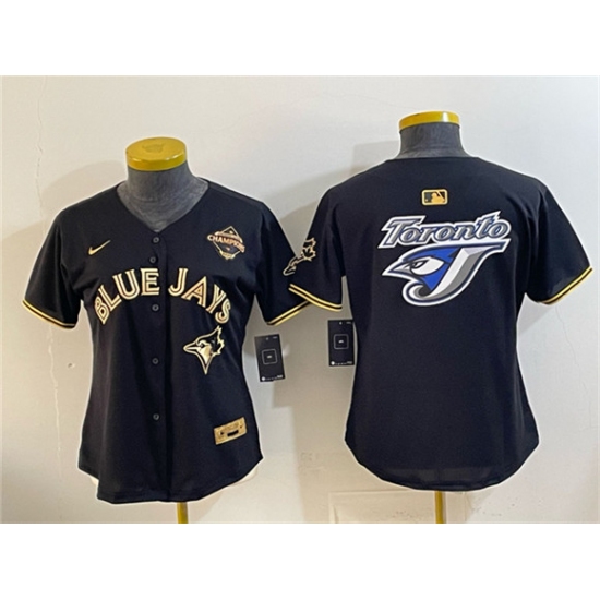 Youth Toronto Blue Jays Team Big Logo Black Gold 2025 American League Champions Limited Stitched Jersey - Ujersey