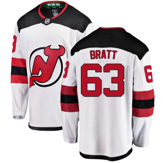 Men's New Jersey Devils #63 Jesper Bratt Fanatics Branded White Away Breakaway NHL Jersey