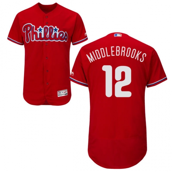 Men's Majestic Philadelphia Phillies #12 Will Middlebrooks Red Alternate Flex Base Authentic Collection MLB Jersey - Ujersey