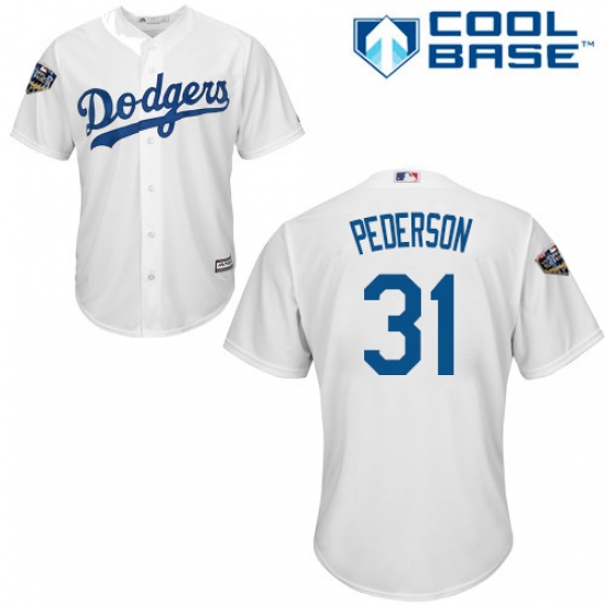 Youth Majestic Los Angeles Dodgers #31 Joc Pederson Authentic White Home Cool Base 2018 World Series MLB Jersey - Ujersey