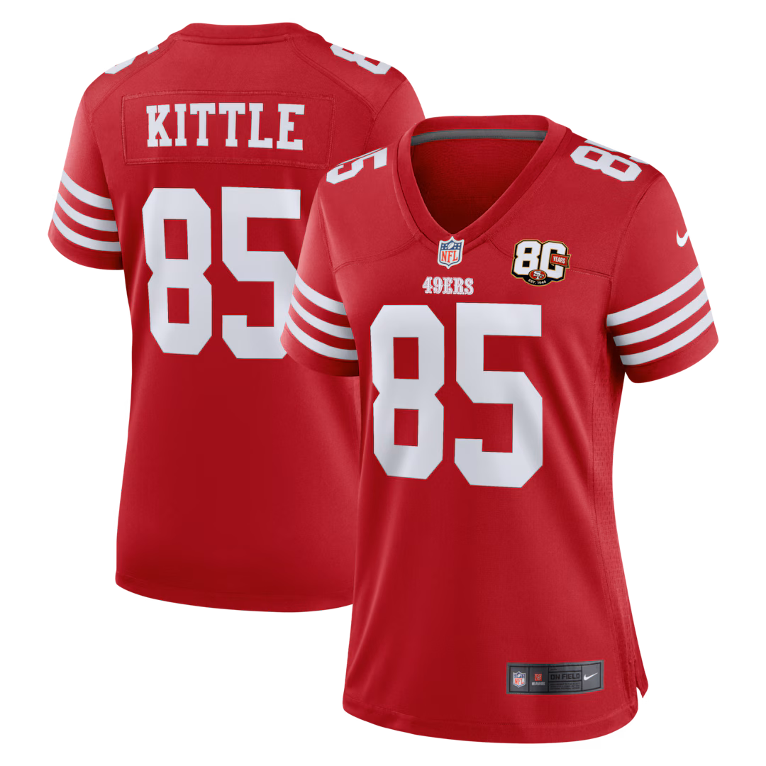 Women's San Francisco 49ers George Kittle Nike Scarlet 80th Anniversary Game Jersey - Ujersey