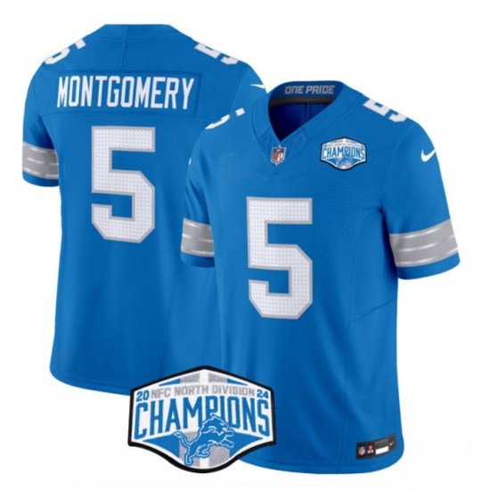 Men's Detroit Lions #5 David Montgomery Blue 2024 NFC North Champions F.U.S.E. Vapor Limited Stitched Jersey - Ujersey