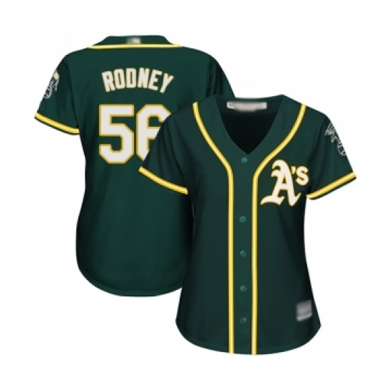 Women's Oakland Athletics #56 Fernando Rodney Replica Green Alternate 1 Cool Base Baseball Jersey - Ujersey