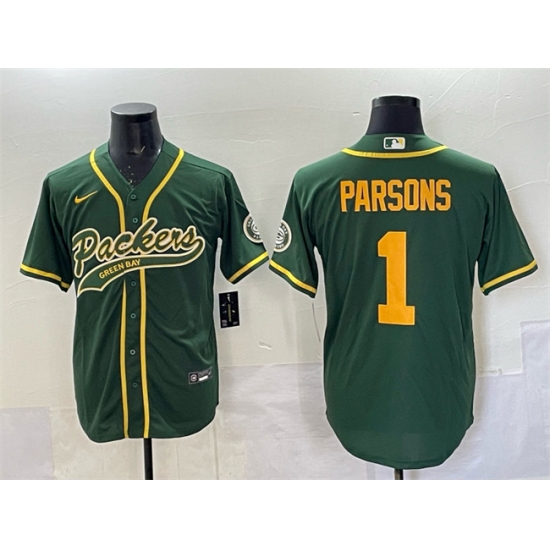 Men's Green Bay Packers #1 Micah Parsons Green Cool Base Stitched Baseball Jersey - Ujersey