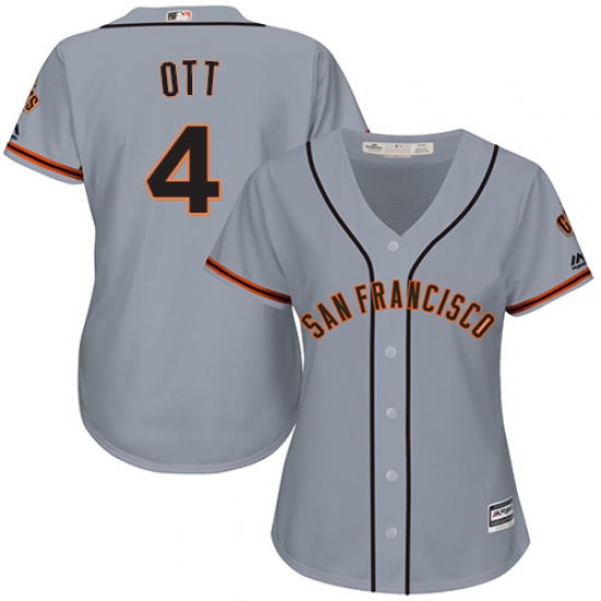 Women's Majestic San Francisco Giants #4 Mel Ott Authentic Grey Road Cool Base MLB Jersey - Ujersey