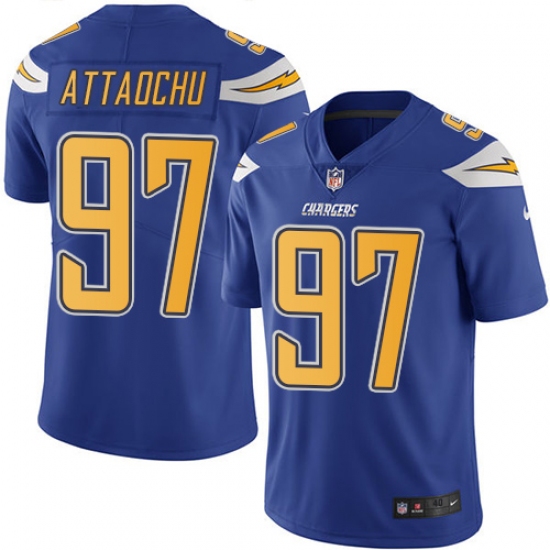 Men's Nike Los Angeles Chargers #97 Jeremiah Attaochu Elite Electric Blue Rush Vapor Untouchable NFL Jersey - Ujersey