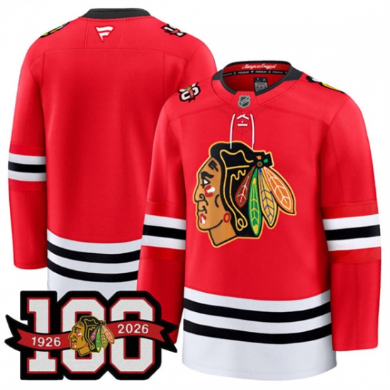 Men's Chicago Blackhawks Blank Red 2025 Home 100th Anniversary Stitched Hockey Jersey - Ujersey