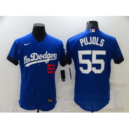 Men's Los Angeles Dodgers #55 Albert Pujols Blue Elite City Player Jersey - Ujersey