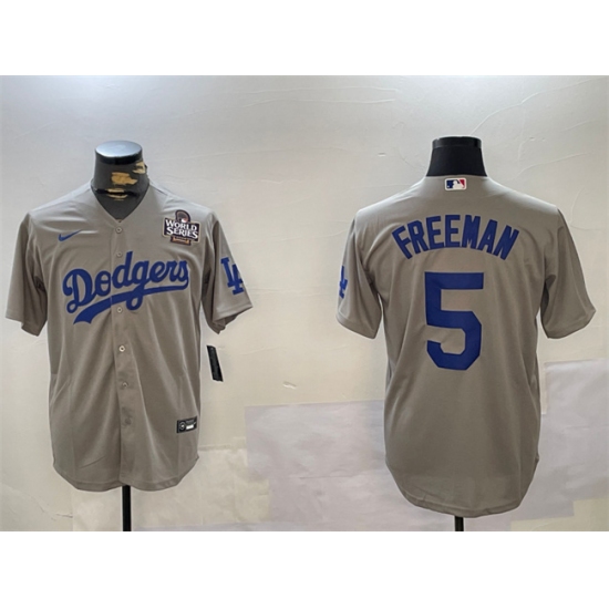 Men's Los Angeles Dodgers #5 Freddie Freeman Grey 2024 World Series Cool Base Stitched Baseball Jersey - Ujersey