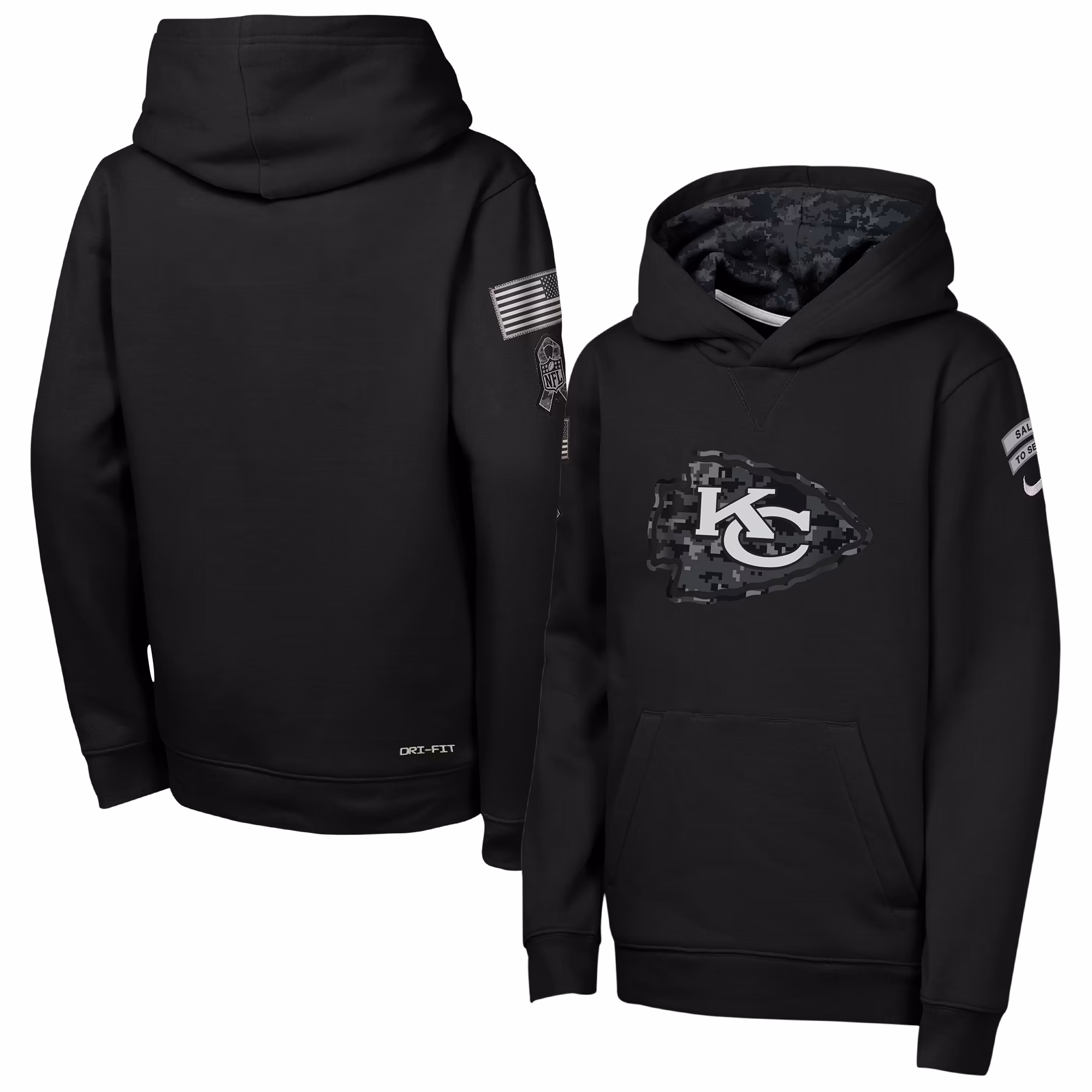 Youth Kansas City Chiefs  Nike Black 2026 Salute to Service Club Fleece Pullover Hoodie - U-jersey
